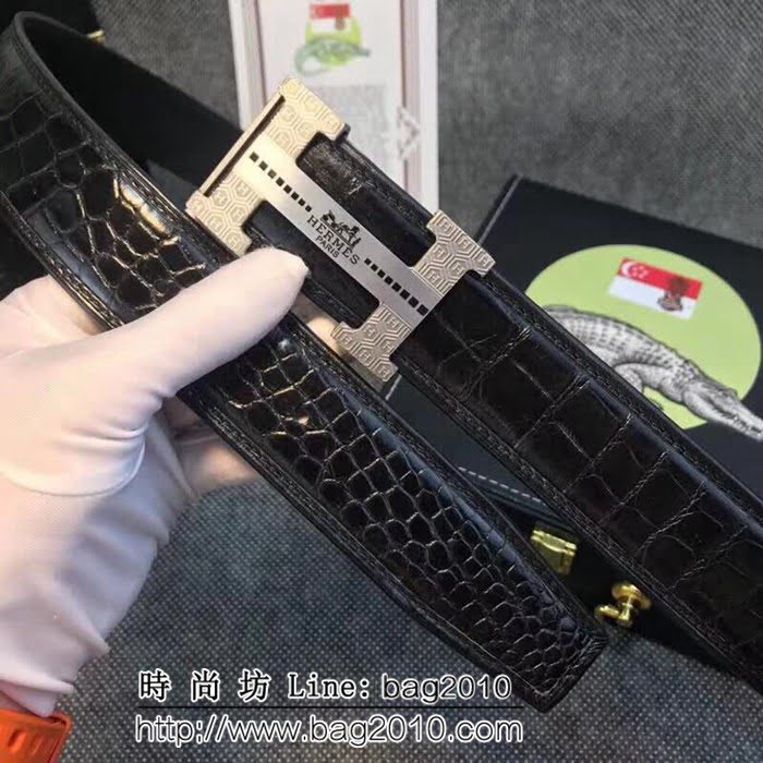 愛馬仕HERMES 進口鱷魚腹皮 精工製作 鋼材質五金件高端男士皮帶 HHG1338